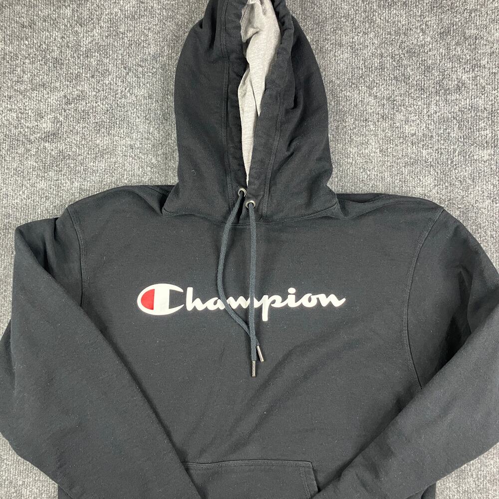 Champion Hoodie Men's Medium Black Pullover Logo Athletic Sweatshirt‎